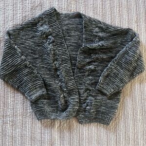 Open-Front Gray Cable-Accent Women's Cardigan Sweater